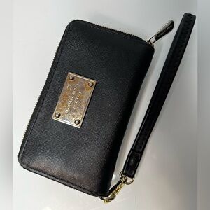 Michael Kors Black Saffiano Zip Up Leather Wallet
